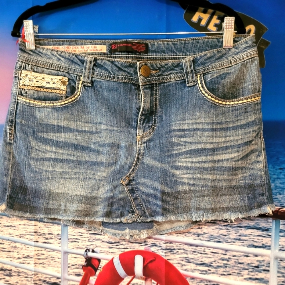Designed & Handmade Mini No Boundaries Denim Skirt!